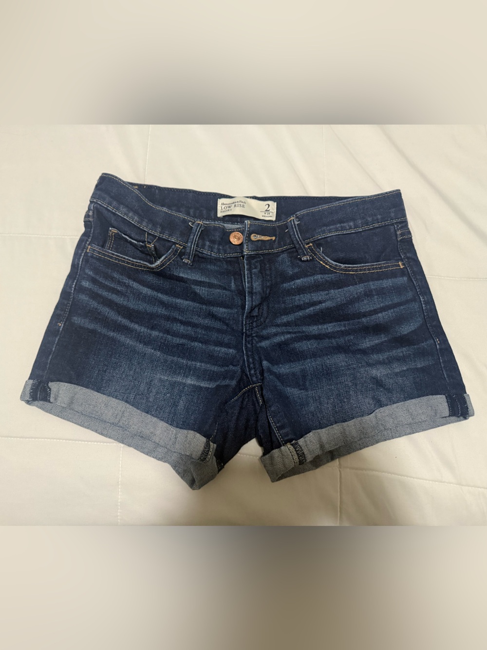 Abercrombie & Fitch navy denim low rise shorts